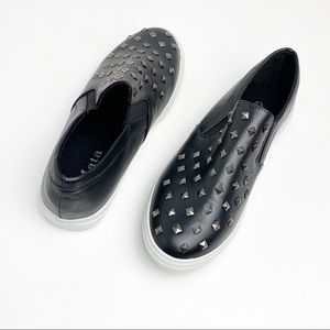 MATA Classic Black Studded Slip-On Sneakers, Size 7.5